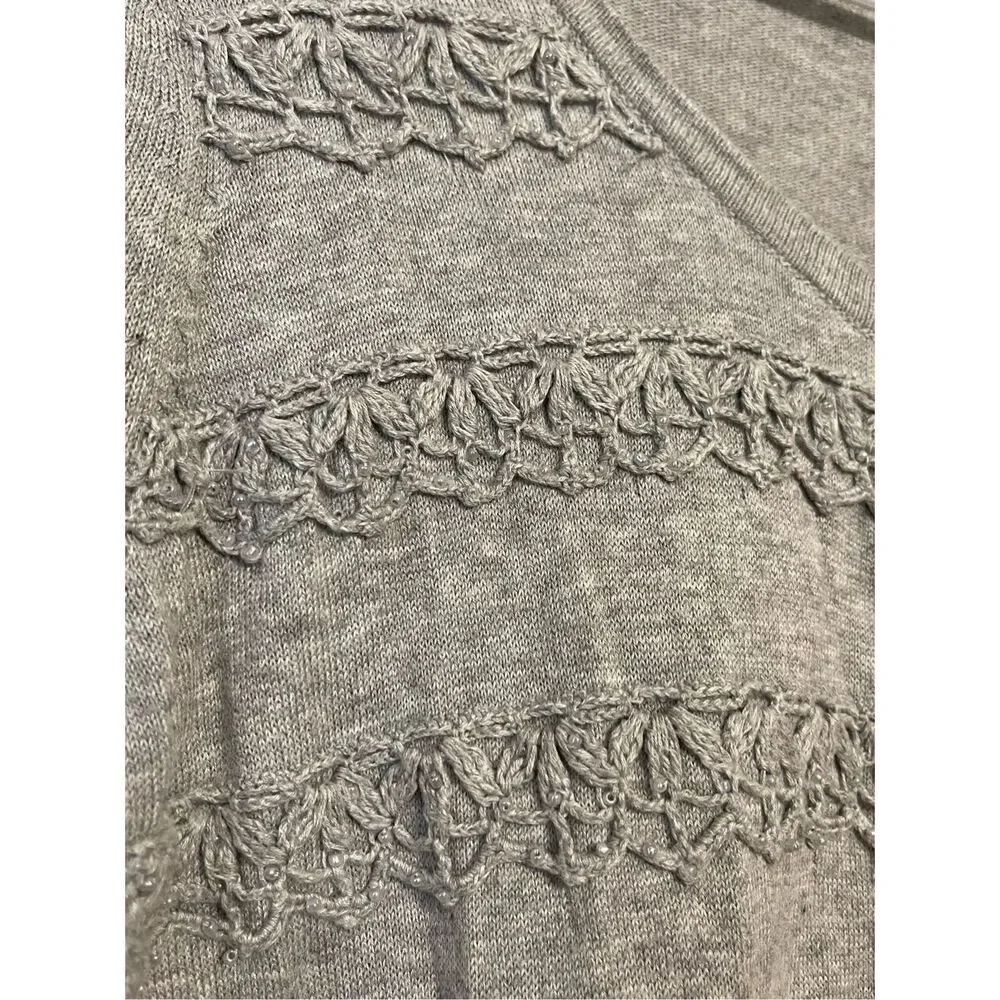 Halogen Womens Grey Silver Beaded Cotton Button up Cardigan Large